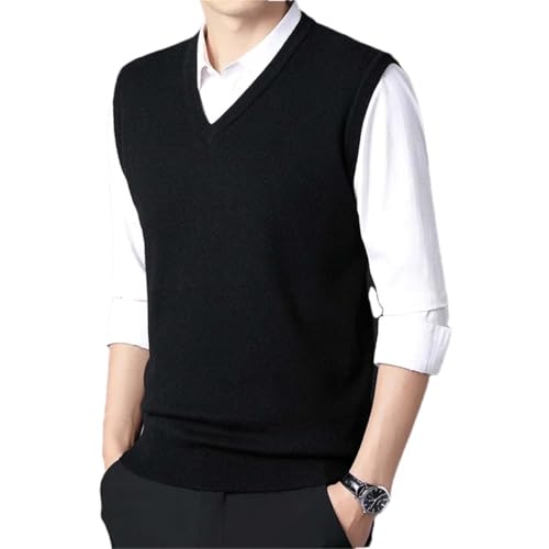 Adhdyuud Men V Neck Sleeveless Pullover Sweater Vest Solid Plain Slim Fit Business Knitwear