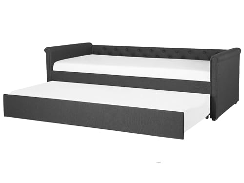 Beliani Cama Nido tapizada Gris Oscuro 80 x 200 cm con somier y cabecero Acolchado Libourne