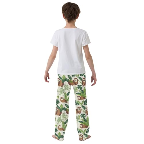ZZXXB Tropical Sloth Leaves Boys Long Pants Soft Trousers Elastic Waist Kids Lounge Bottoms with Pockets S-XL3