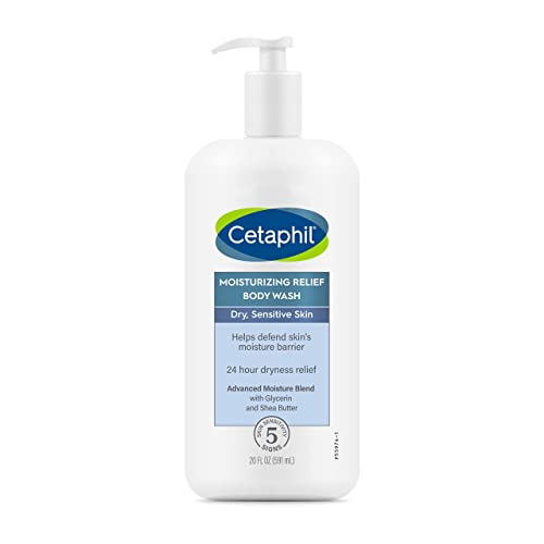 Cetaphil Body Wash, NEW Moisturizing Relief Body Wash for Sensitive Skin, Creamy Rich Formula Gently Cleanses and Gives 24 Hr Relief to Dry Skin,Hypoallergenic, Fragrance Free, 20 oz
