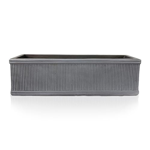 IDEALIST 70cm Planter | Leaden Grey Ribbed Reinforced Stone Garden Window Box | Windowsill Planter | Rectangular Plant Pot with Drainage Holes H23 L70 W23 cm, 22 litres