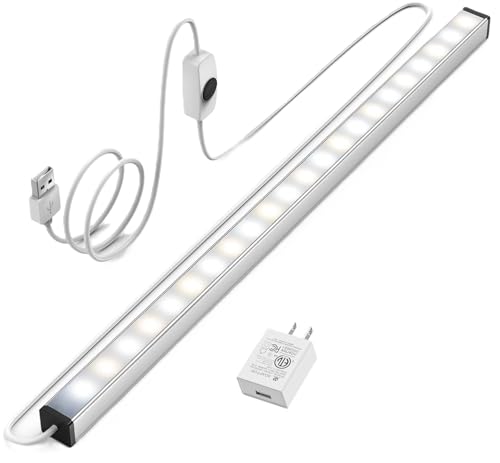 ASOKO Under Cabinet Led Lighting, 12 Inch Light Strip Bar, Cool White 6000K Dimmable Plug in USB Light, Small Thin Led Under Counter Lighting for Kitchen/Room/Shelf/Desk/Display Case