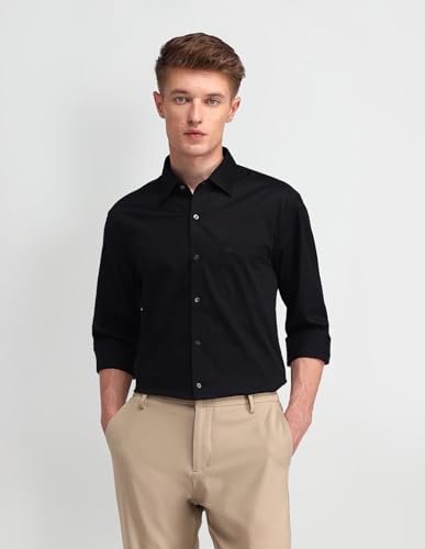 Image of Arrow Solid Slim Fit Mens Formal Shirt - 100% Cotton, Breathable & Comfortable, Full Sleeves Shirts for Men