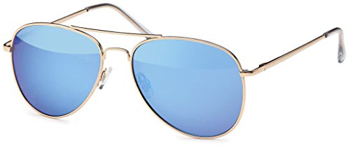 Preisvergleich Produktbild Hatstar Pilotenbrille Verspiegelt Fliegerbrille Sonnenbrille Brille mit Federscharnier (83 / Rahmen Gold - Glas Blau verspiegelt)