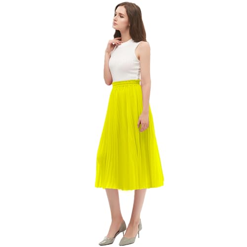 GOOBGS Women's Pleated A-Line High Waist Swing Flare Midi Skirt3