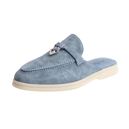 Image of XOBZJH Designer Women's Mules Flat Heel - Suede Leather Flats with Tassel Detail, Comfortable Slip-On Backless Loafers,Casual & Work Shoes