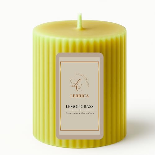 Lerrica Luxury Sculpted Fragrance Pillar Candle 250gm | Long Burning 50 Hours | Scented Pillar Candle for Home Décor, Aromatherapy, Relaxation & Gifting | Classic Pillars Collection (Lemongrass)