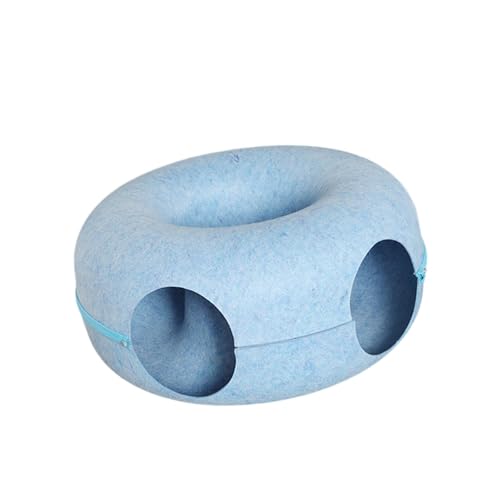 Tunnel chat donut bleu avec lit interactif cachette et fond lavable - 8