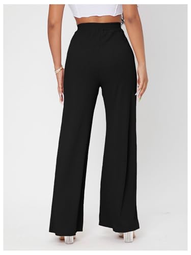 OYOANGLE Women's High Waisted Ribbed Knit Wide Leg Trousers Business Work Casual Dress Pants2