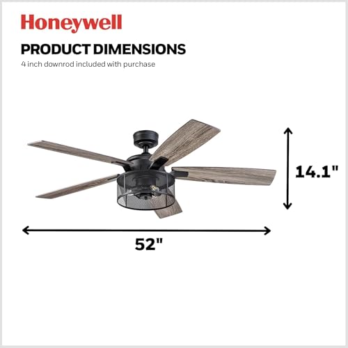 Honeywell Carnegie Industrial Ceiling Fan w/ LED Light, Matte Black, 52 In - image 9