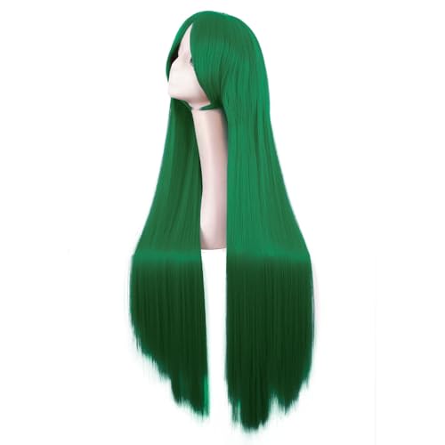 Image of MapofBeauty 40 Inch Oblique Bangs Anime Long Straight Wig, Grass Green
