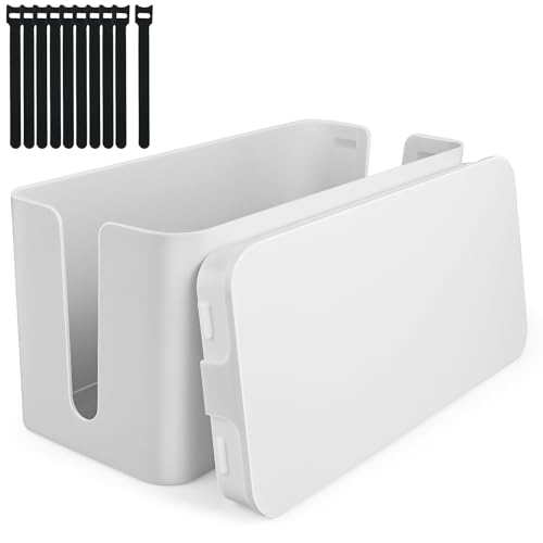 Kabelmanagement Box Kabel Organizer Kabelkasten Kabelbox 23.5cm x 11.5cm x 12cm Robuster Kunststoff 2 Seitliche Kabelführungen zum Verstecken von Steckdosenleisten, Adaptern & Kabeln, Kabelsammler