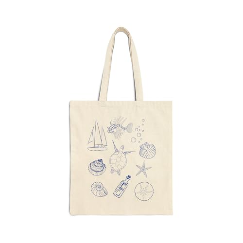 Large Canvas Seashell Tote Bag – Printed Canvas Tote Bag, Coastal Beach Bag for Women | Ocean Gift, Lightweight, Eco-Friendly, Graphic Cotton Tote for Market, Vacation or Shopping