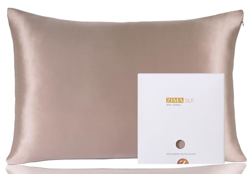 ZIMASILK 100% Pure Mulberry Silk Pillowcase for Hair and Skin Health,Soft and Smooth,Both Sides Premium Grade 6A Silk,600 Thread Count,with Hidden Zipper,1pc(Standard 20''x26'',Gray Brown)