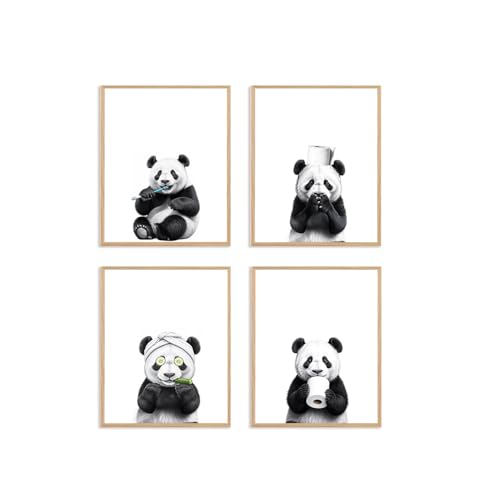 Image of Boat Wades Funny Bathroom Panda Wall Art Prints Set of 4, Animal Bathroom Decor, Cute Panda Animal Posters Pictures Wall Decor for Bath Room Washroom Restroom Toilet, 8x10 Unframed
