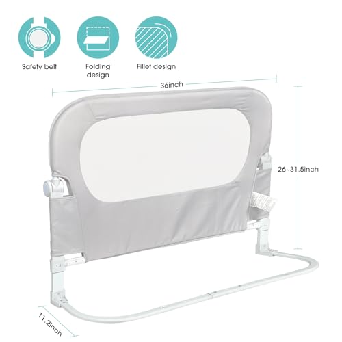 Image of NUTIKAS Baby Bed Rail Guard for Toddlers - 35.1 inch Toddler Bed Side Rails for Crib, Twin, Full, Queen Bunk Size Bed Swing Down Bedrail Extral Tall Child Safety Side Railing Guards for Kids