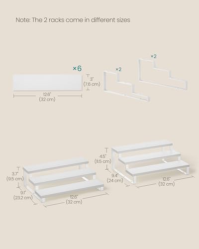 Image of SONGMICS Display Risers, Set of 2 Engineered Wood Perfume Organizer Stand, 3-Tier Cupcake Stand Holder, Spice Rack, Shelf Risers for Figures, Dessert Shelves, Snow White and Cloud White UKCS116W01
