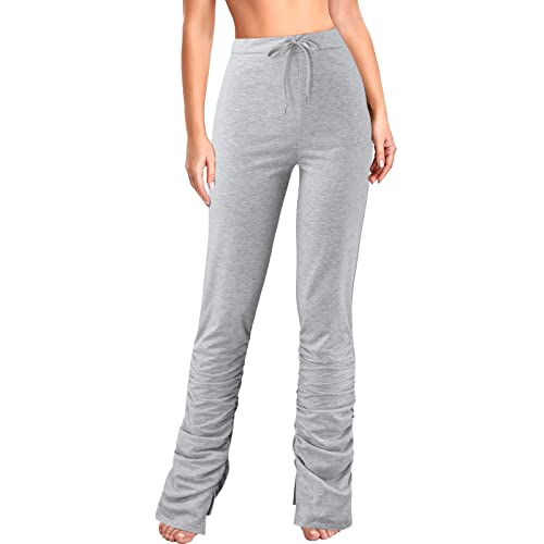 Bblulu Women's Yoga Capris Jersey Pants Cotton Athletic Sweatpants Straight Wide Leg Full Length Pants