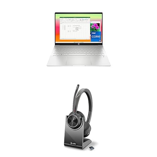 Bundle of HP Pavilion Plus 14 inch Laptop & Poly Voyager 4320 UC Wireless Headset & Charge Stand