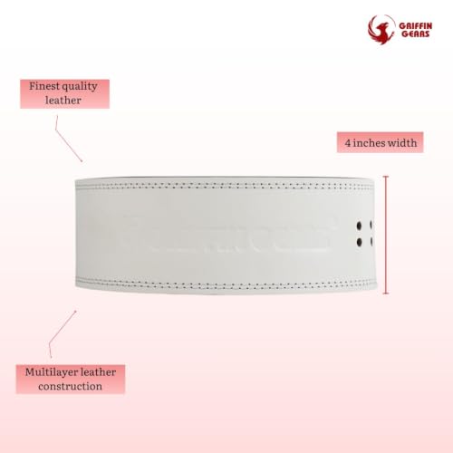 Image of 13MM Lever Gym Belt for Men & Women | 100% Full Grain Genuine Leather Powerlifting Belt | IPF Standard Weight Lifting Belt | White Belt with Red Buckle | Size Extra Large