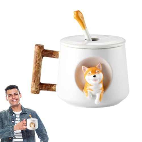 Taza para perros - taza de cerámica con forma de dibujos animados con tapa y cuchara, taza de café de cerámica creativa de 420 ml para leche, té y café | Regalo divertido Taza para perros - taza de cerámica con forma de dibujos animados con tapa y cuchara, taza de café de cerámica creativa de 420 ml para leche, té y café | Regalo divertido