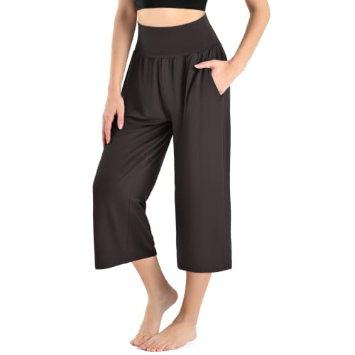 Ipletix Capri Pants for Women Casual Gaucho Wide Leg 23" Brown S - image 1
