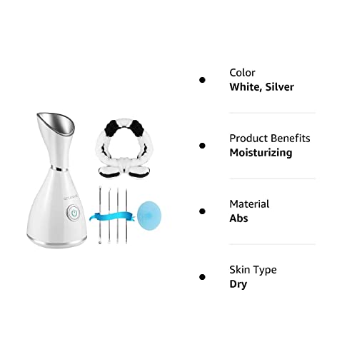 Image of GETANYE Nano Ionic Face Steamer - 10X Penetration for Facial, Unclogs Pores, Moisturizing Spa Humidifier with Free Blackhead Remover Kit, Hair Band, Face Brush