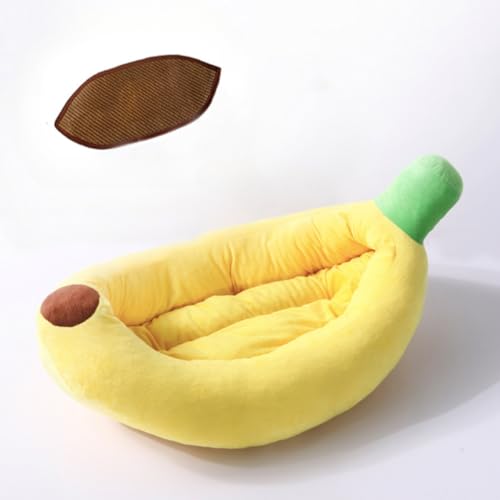 Kisigim ペットベッド ペットハウス ペットソファ バナナボート バナナ型ベッド 猫用ベッド 犬用ベッド ペット用寝袋 犬猫用品 クッション 小型 中型 大型犬用 寝袋 四季適用 洗え 室内用 布団 面白い 肌触りよい 可愛い (XL(100*55*