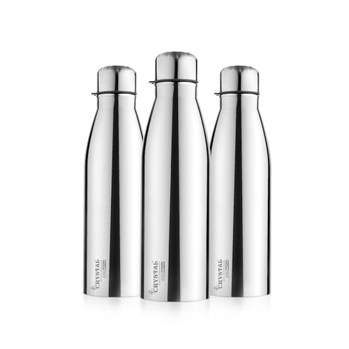 Image of Crystal Aqua Blaze 1000 Stainless Steel Water Bottle 950 ml, Set of 3, Single Walled, ISI Certified I Leak Proof Lid, Rust Proof I For School, Office, Gym I Silver