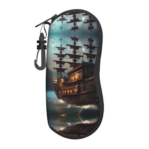 fantasy pirate ship Large Glasses Case,Durable Eyeglass Holder for Women with Hard Shell - Perfect for Travel and Daily Use, Black, One size
