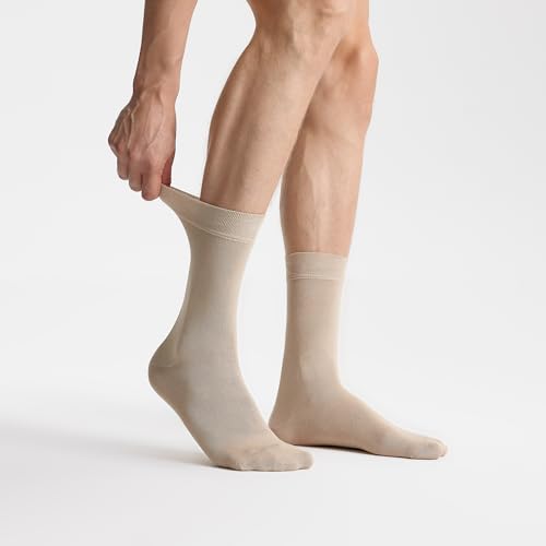 VRD Bamboo Mens Dress Socks for Men, 3-Pack, Beige, Tan, Light Bown Crew Length Mid-Calf Socks, Mens Shoe Size 8-132