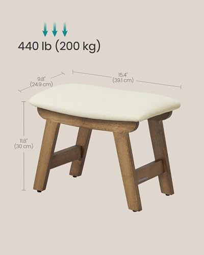 Image of SONGMICS Foot Stool Ottoman, Padded Foot Rest Under Desk with Solid Wood Frame, Removable Cover, for Living Room, 9.8 x 15.4 x 11.8 Inches, Summer Sand and Brown ULSF052LF01