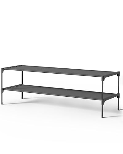 Kitsure Shoe Rack - Non-Woven Shoe Rack Shelf, Shoe Organizer for Closet, Entryway, Garage & Corridor, Stackable Shoe Shelves, 36.2" Wide - 2 Tier, Black
