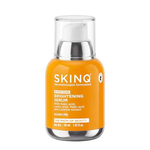 Image of SKINQ Brightening Face Serum with Malic & Lactic Acid | Reduces Tan, Pigmentation & Dark Spots | Exfoliates & Brightens Skin | Repairs Sun-Damaged Skin | In-Vivo Tested | Dermat Formulated | 30ml