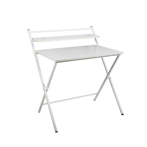 Image of BLUMUNO X-Plus Folding Table I Spacious, Foldable and Sturdy Desk with 2 Levels for Study /Home Office /Work from Home I Multipurpose Table I No Assembly Required (Premium White Wood Finish)
