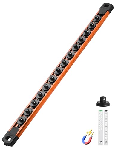 Image of ALOANES Magnetic Socket Organizer Set, 1 /4-Inch Drive Heavy Duty Aluminum Socket Rail Organizer, 360 Swivel Clips Socket Holder Kit for Toolbox Drawer Fit 1 /4-Inch x 14 Clips (Orange, 1PC)