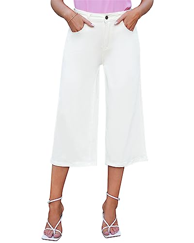 GRAPENT Jean Capris for Women Wide Leg Jeans High Waisted Crop Denim Capri Pants Stretchy Baggy