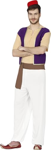 FIESTAS GUIRCA | Disfraz Ladrón del Desierto Adulto (54-56/XL) - Camiseta, Chaleco, Cinturón, Pantalón y Sombrero - Disfraces de Príncipe Árabe para Halloween y Fiestas - Hombre - Morado y Natural