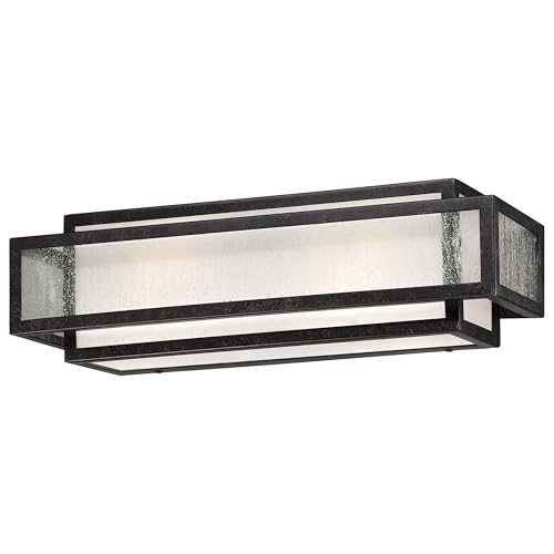 Image of Minka-Lavery Camden Square 2 Light Bath in Aged Charcoal Finish with Clear Seeded and Etched White Glass