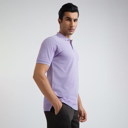 Image of Raymond Men's Modern Fit Solid Pattern Pure Cotton Polo Neck Half Sleeve Casual T-Shirt