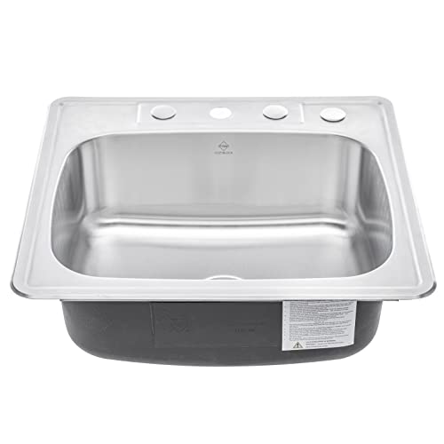 Cozyblock 25 X 22 X 9 Inch Top-Mount/Drop-In Stainless Steel Single Bowl Kitchen Sink With Strainer - 18 Gauge Stainless Steel-4 Faucet Hole #TOP2