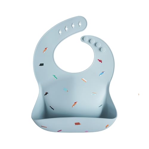 Image of mushie Silicone Baby Bib | Adjustable Fit Waterproof Bibs (Retro Cars)