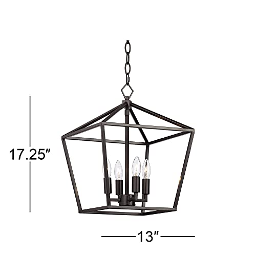 Franklin Iron Works Queluz Bronze Pendant Chandelier Lighting 13" Wide Farmhouse Industrial Rustic Geometric Cage 4-Light Fixture For Dining Room Living House Home Foyer Kitchen Island Entryway #TOP3