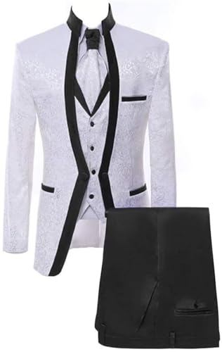 Casual Men's 3 Pieces Suits Slim Fit Jacquard Prom Tuxedos Premium Floral Blazer Vest Pants for Wedding Grooms