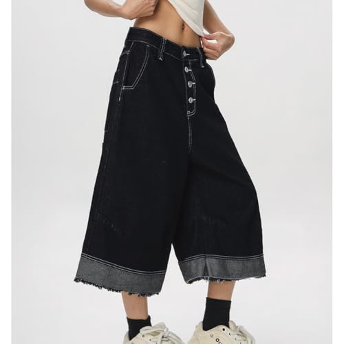 Gothic Fashion High Waisted Wide Leg Jeans for Women Y2K Casual Multiple Buttons Patchwork Denim Pants4