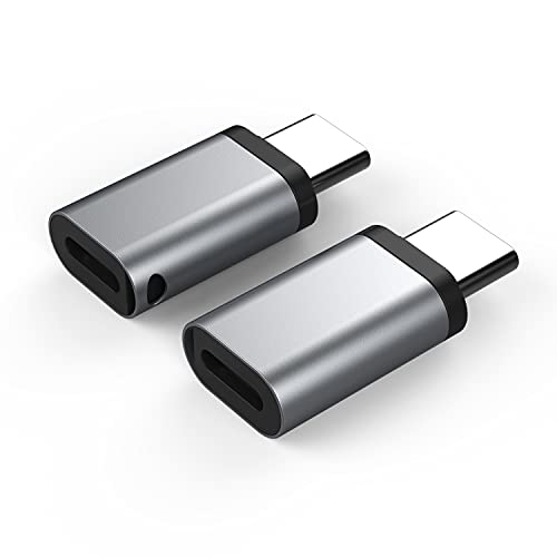 2PCS Male USB-C Adapter to Female i-OS Aluminum Connector Support Charging and Data Transfermission. Compatible for Galaxy S20 Note 10, Pixel 4, Huawei Mate 30 Pro, HTC and More. (Gray)