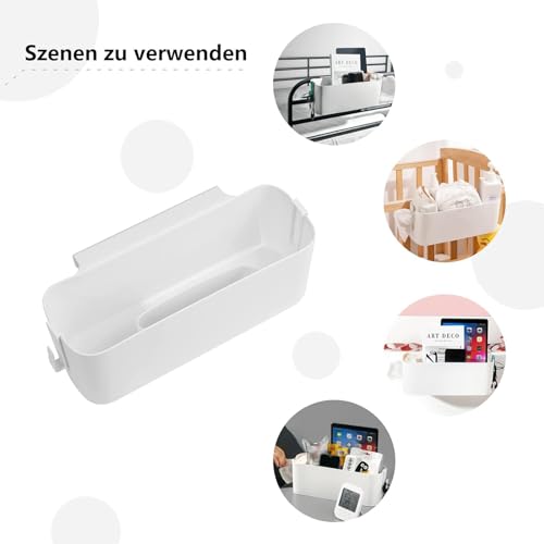 Huamirra Bett Organizer zum Einhängen, Bett Organizer zum Einhängen mit Haken, Hängebett Organizers Aufbewahrungskorb, Robuste Nachttisch Caddy, für Familie, Wohnheim, Büro, Weiß