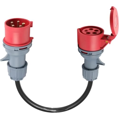 Adaptador CEE trifásico de enchufe macho de 16A a hembra de 32A y 400V rojo 3