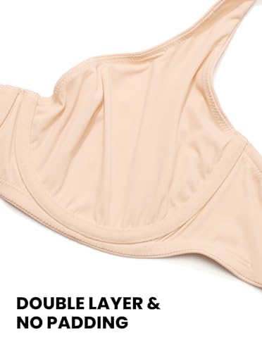 DOBREVA Women's Unlined Balconette Bra Underwire Supportive Plus Size Smooth Scoop Neck Beige - Unlined 38C
