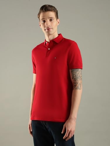 Image of Tommy Hilfiger Solid Regular fit Cotton Polo t-Shirt